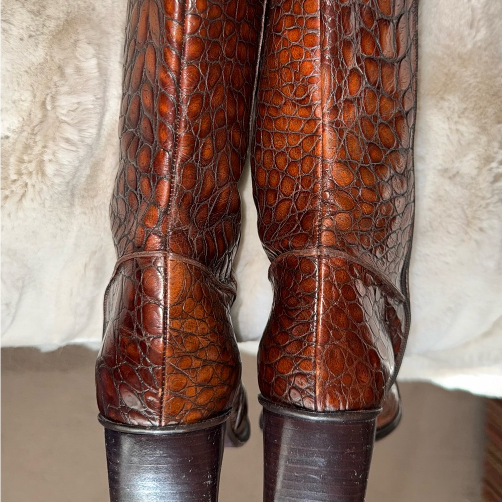 Donald J. Pliner Brown Crocodile Heeled Boots - Picture 3 of 5